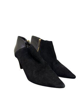 Jimmy Choo Black Suede & Leather Pointed Toe Heeled Booties 7.5 / 38